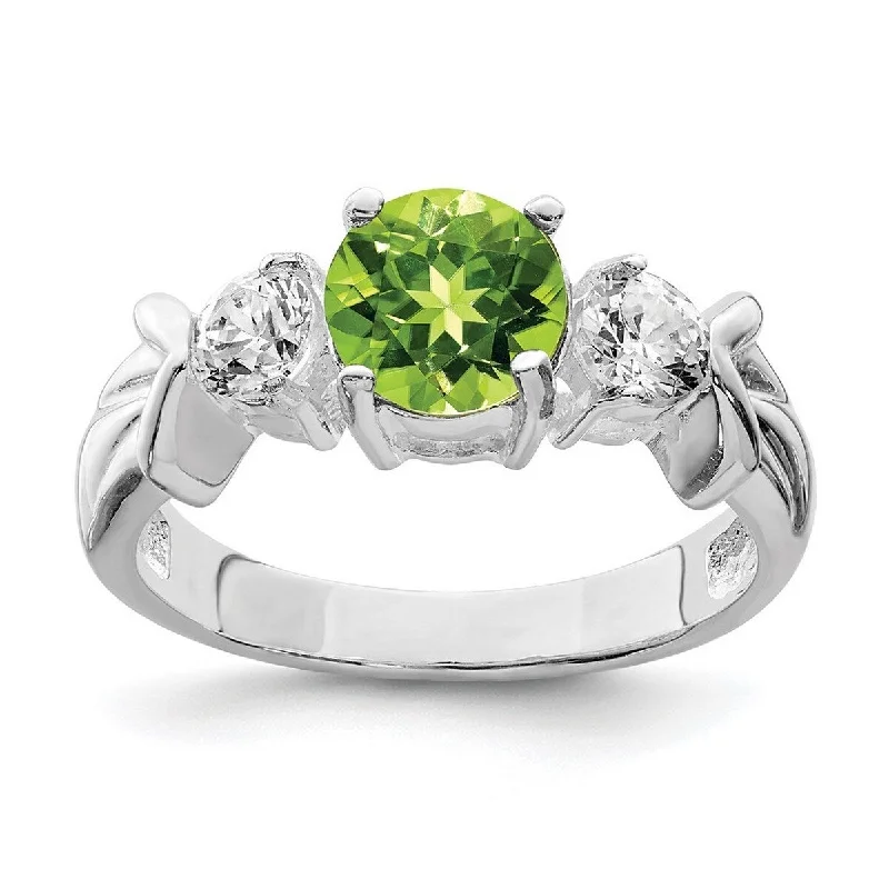 ten-stone ring-Curata 925 Sterling Silver Polished Open back Peridot and CZ Cubic Zirconia Simulated Diamond Ring