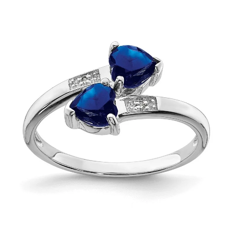 elegant design ring-Curata 925 Sterling Silver Polished Open back Rhodium Dark Sapphire and Diamond Love Heart Ring