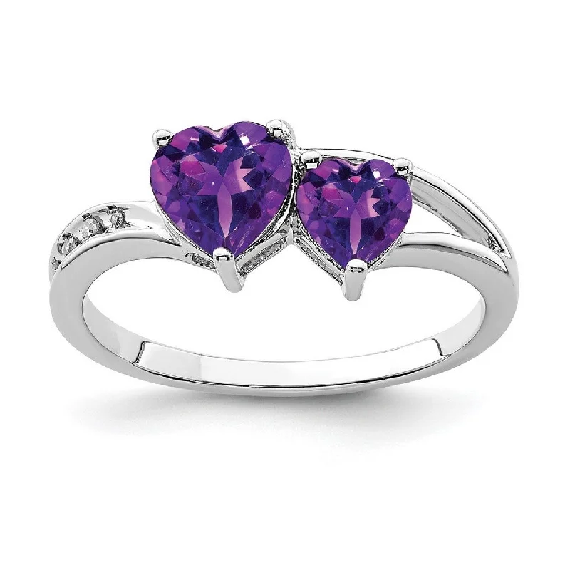 thin promise ring-Curata 925 Sterling Silver Polished Open back Rhodium Plated Diamond and Amethyst Love Heart Ring