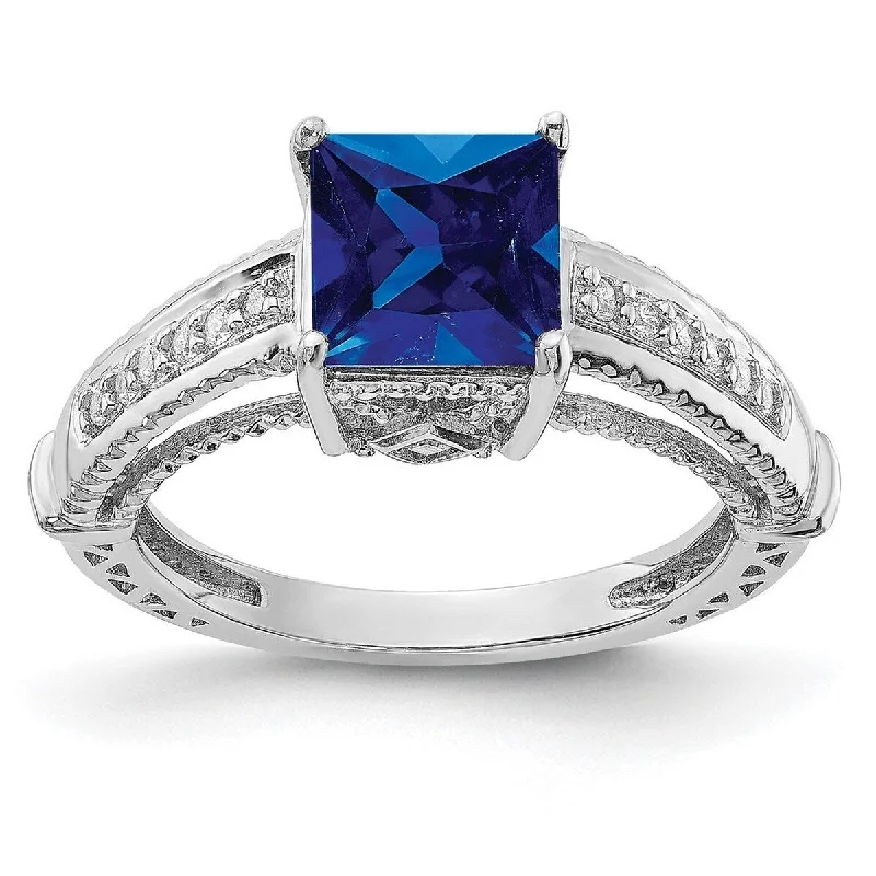 regency emerald stack ring-Curata 925 Sterling Silver Polished Open back Simulated Blue Sapphire and Cubic Zirconia Ring