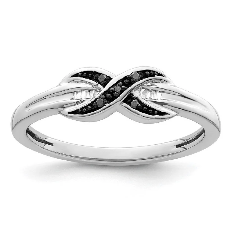 swoop shank ring-Curata 925 Sterling Silver Polished Prong set Channel set Black and White Diamond Ring