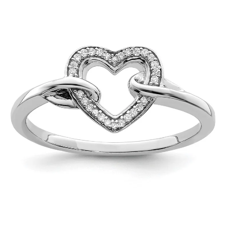 thin diamond ring-Curata 925 Sterling Silver Polished Prong set Closed back Diamond Love Heart Ring