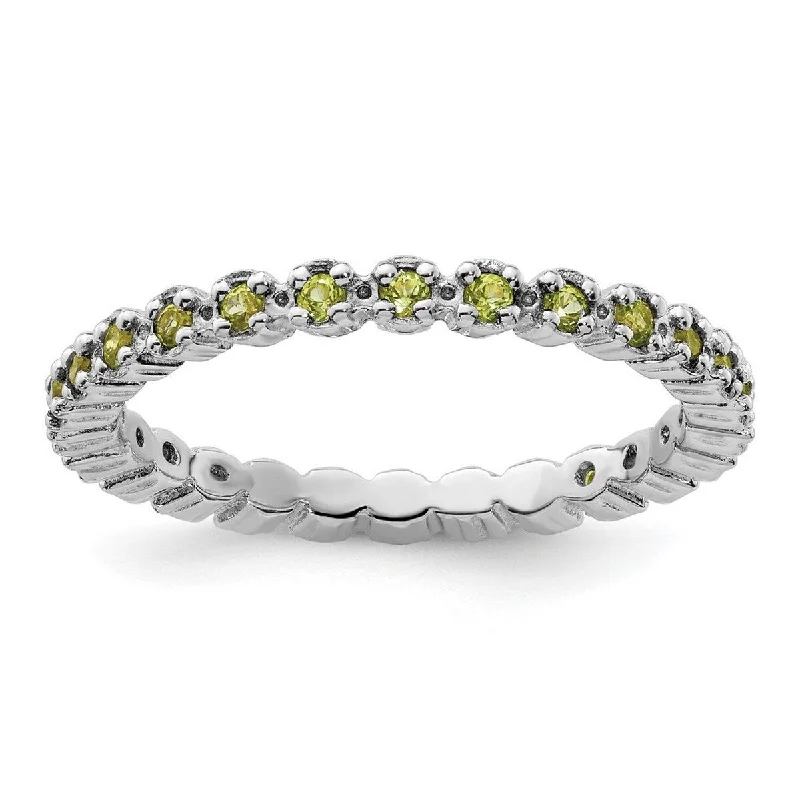 pearl frond ring-Curata 925 Sterling Silver Polished Prong set Patterned Stackable Expressions Peridot Ring