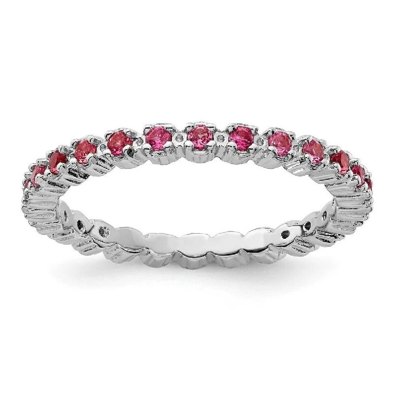 knotted love ring-Curata 925 Sterling Silver Polished Prong set Patterned Stackable Expressions Pink Tourmaline Ring