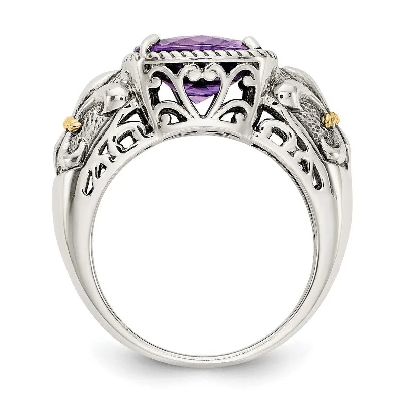 rose gold ten-band ring-Curata 925 Sterling Silver Polished Prong set With 14k Amethyst Ring