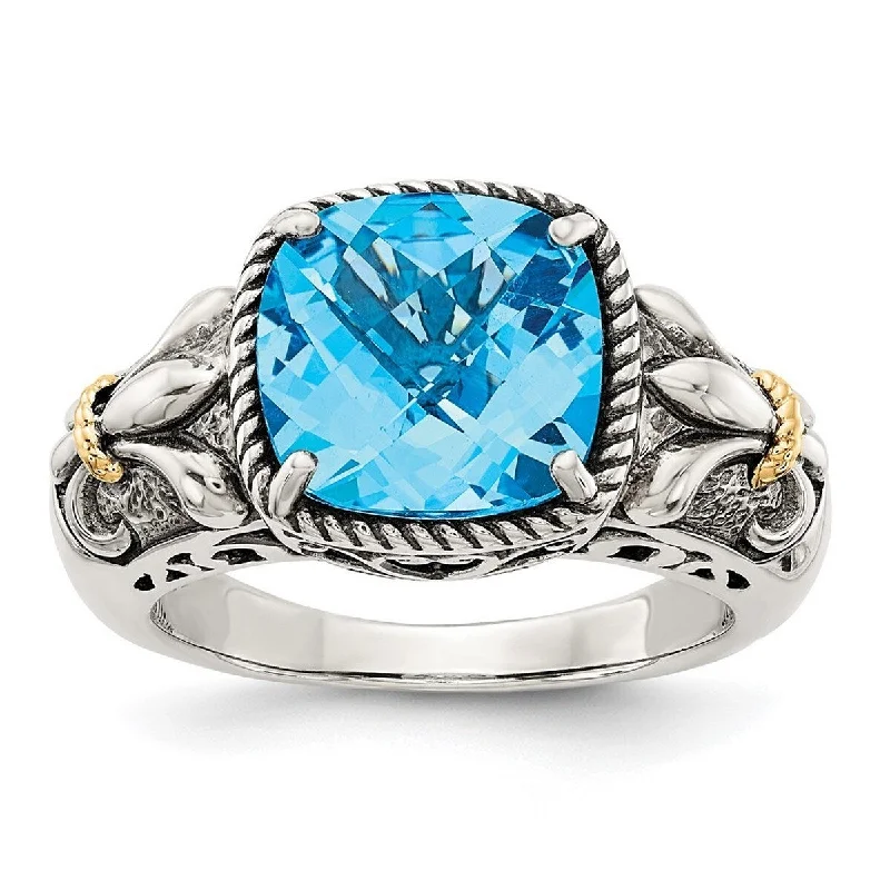 chiseled silver ring-Curata 925 Sterling Silver Polished Prong set With 14k Blue Topaz Ring