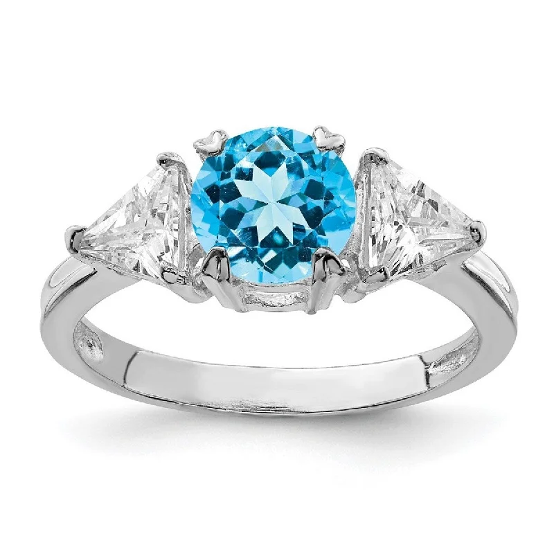 ocean tide ring-Curata 925 Sterling Silver Polished Ring Blue Topaz