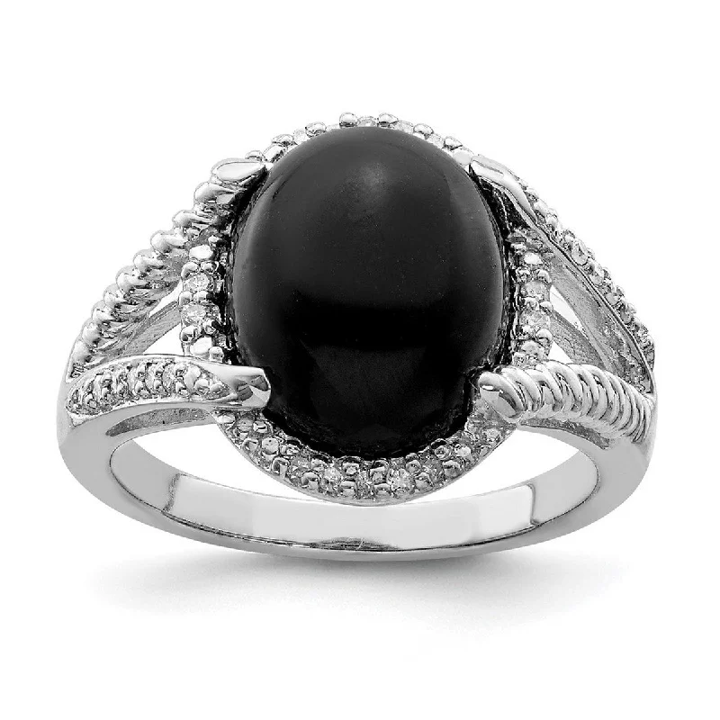 wanderlust stacking ring-Curata 925 Sterling Silver Polished Simulated Onyx and Diamond Ring