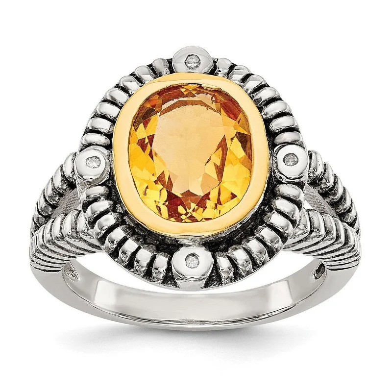 retro garnet ring-Curata 925 Sterling Silver Polished With 14k Citrine W Diamond Ring