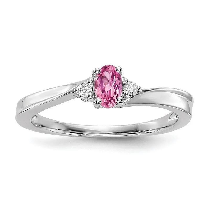 tarnished silver band ring-Curata 925 Sterling Silver Rhodium Plated Created Pink Tourmaline Ring