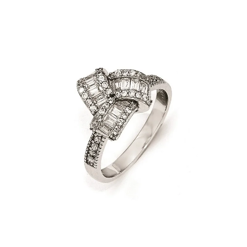 knotted love ring-Curata 925 Sterling Silver Step Cut CZ Cubic Zirconia Simulated Diamond Ring