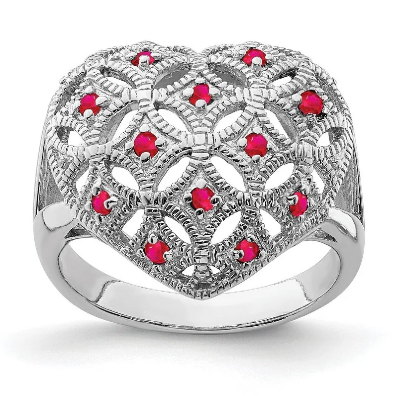 ocean tide ring-Curata 925 Sterling Silver Textured Polished Open back Ruby Love Heart Ring