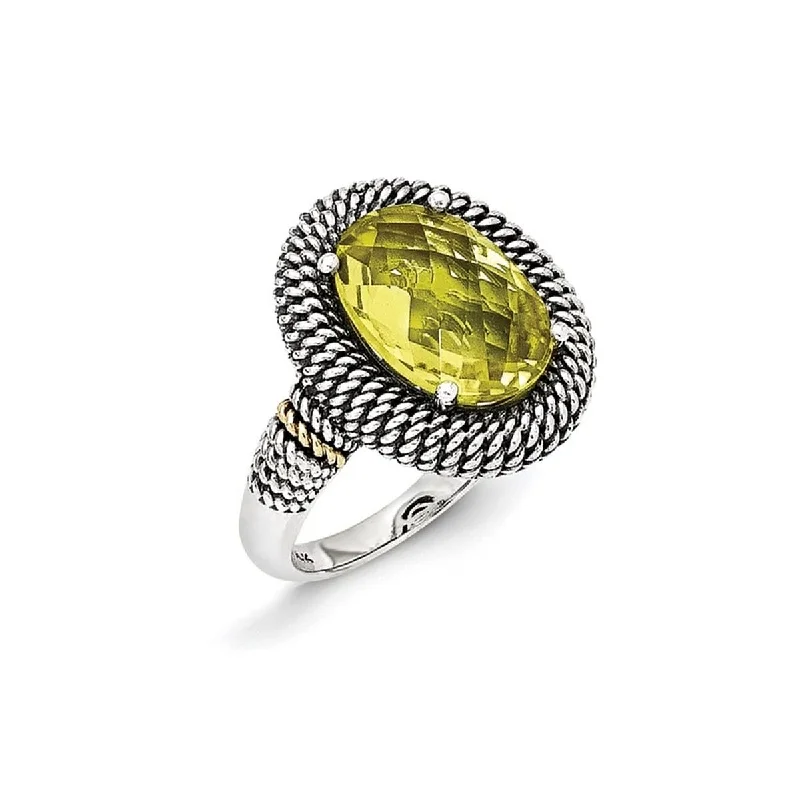 rose gold knotted ring-Curata 925 Sterling Silver With 14k Lemon Quartz Ring