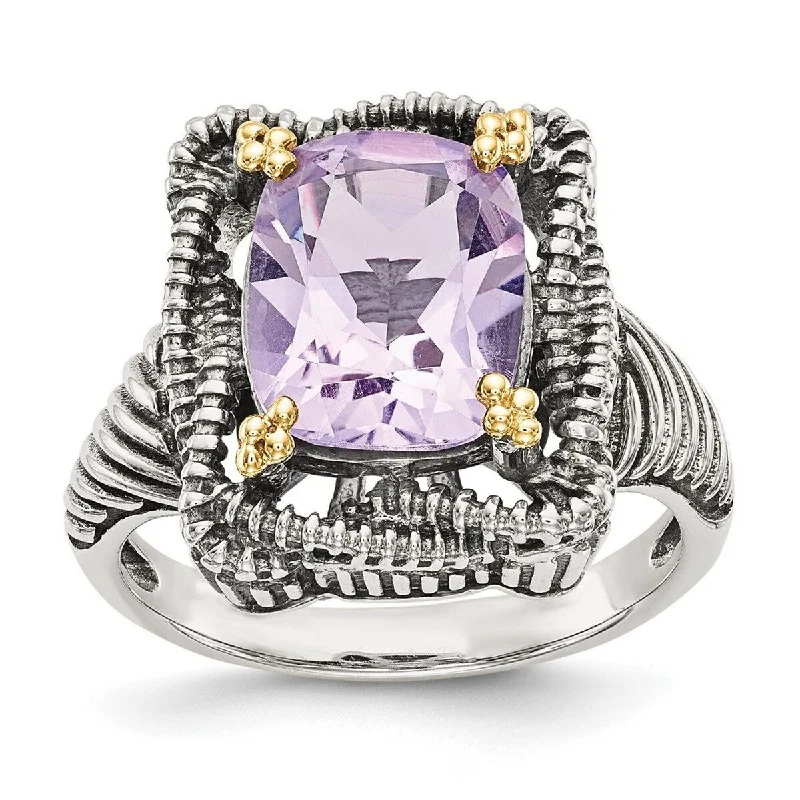 retro-style ring-Curata 925 Sterling Silver With 14k Pink Amethyst Ring