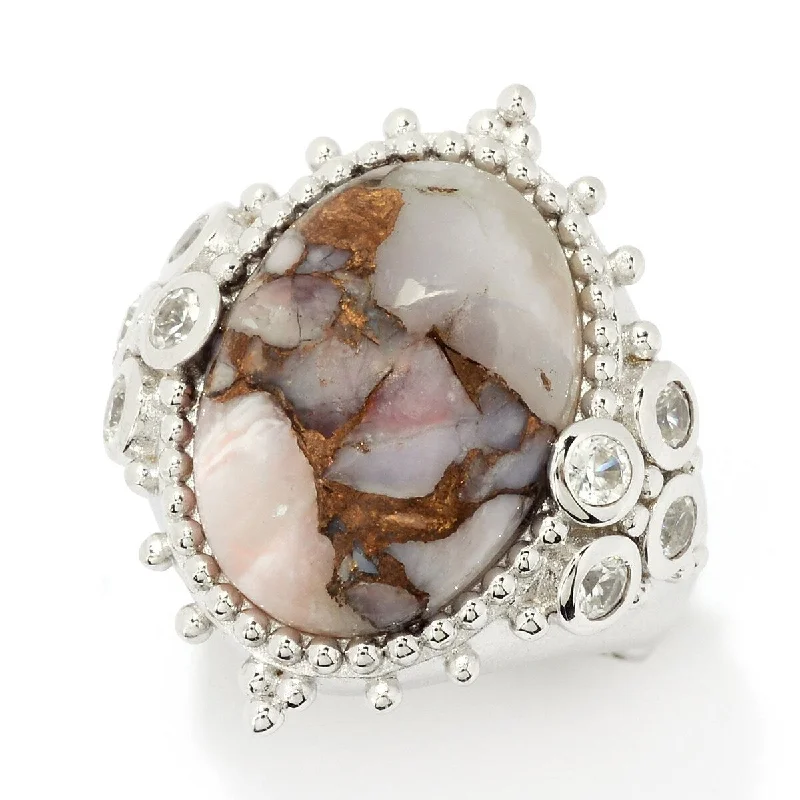 tarnished statement ring-Dallas Prince Sterling Silver 18x13mm Pink Opal Mosaic & Zircon Oval Ring