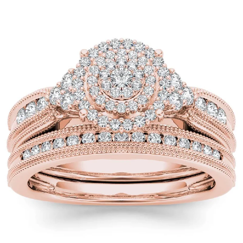 wanderlust moon ring-De Couer 14k Rose Gold 1/2ct TDW Diamond Cluster Halo Bridal Set