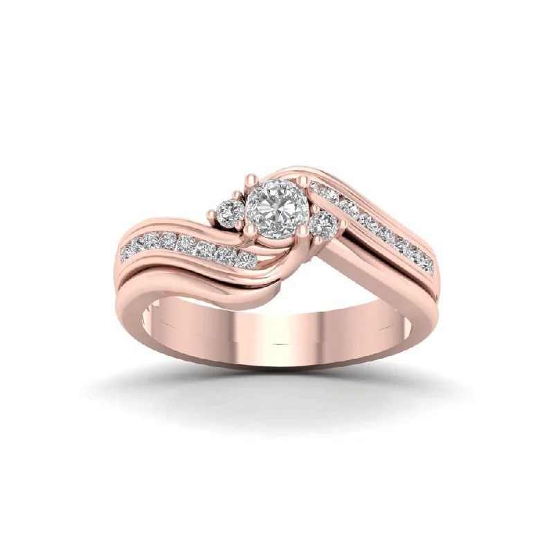 stamped eternity ring-De Couer 14k Rose Gold 1/2ct TDW Diamond Three Stone Swirl Bridal Set - Pink