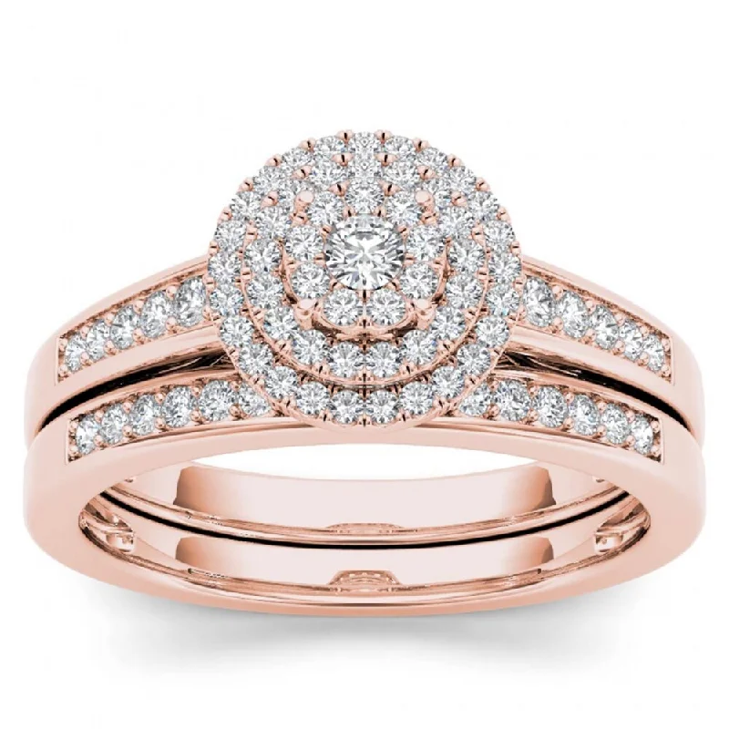 tarnished silver band ring-De Couer 14k Rose Gold 1/3ct TDW Diamond Cluster Halo Bridal Set