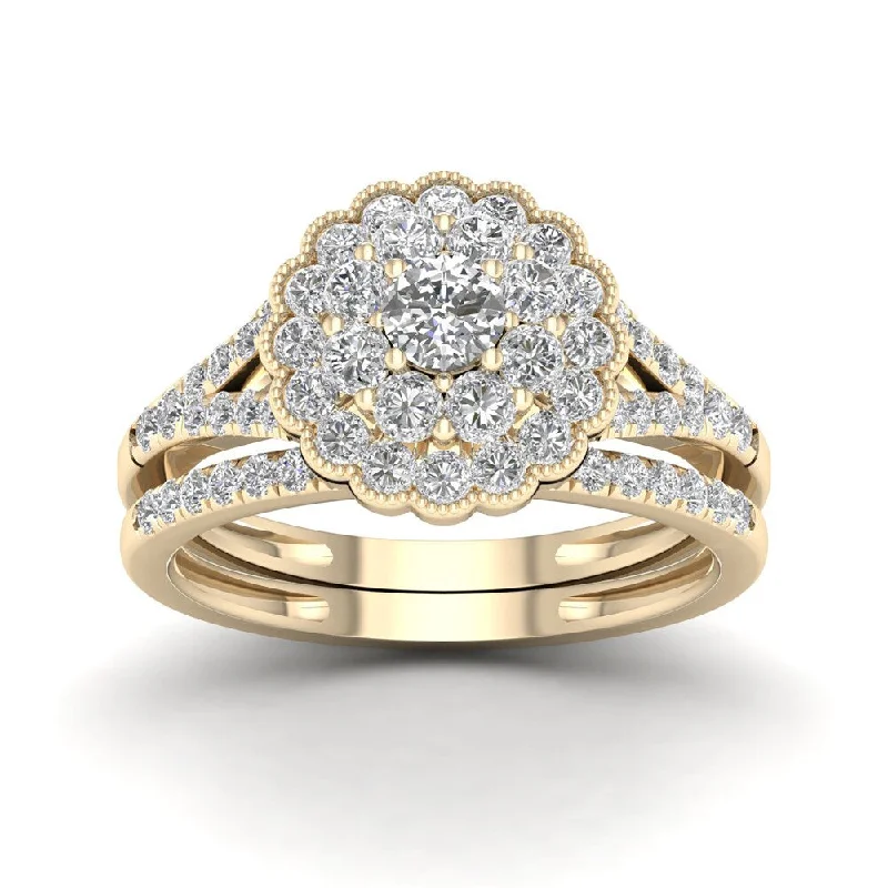 ornate trellis ring-De Couer 1ct TDW Diamond Flower Shape Bridal Set