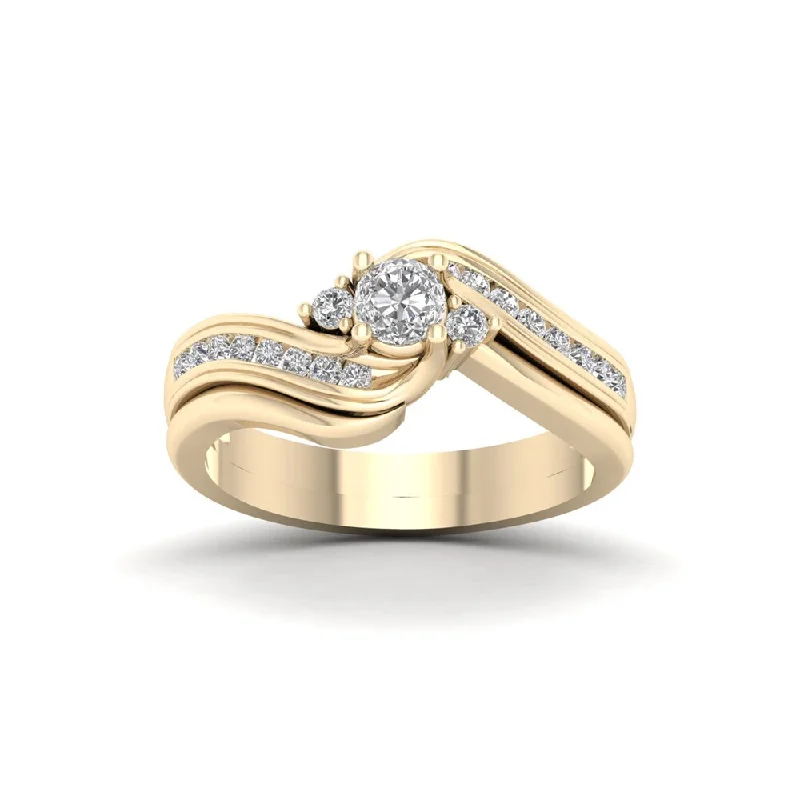 tarnished silver band ring-De Couer IGI Certified 14k Yellow Gold 1/2ct TDW Diamond Three Stone Swirl Bridal Set