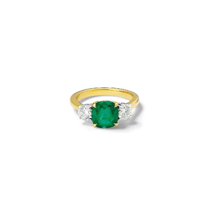 bendable gemstone ring-Delilah Engagement Ring 18ct White & Yellow Gold - Emerald & Diamond