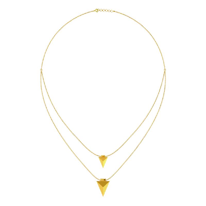 uncut gold necklace-Double Layered Pyramid Themed 18k Gold Necklace