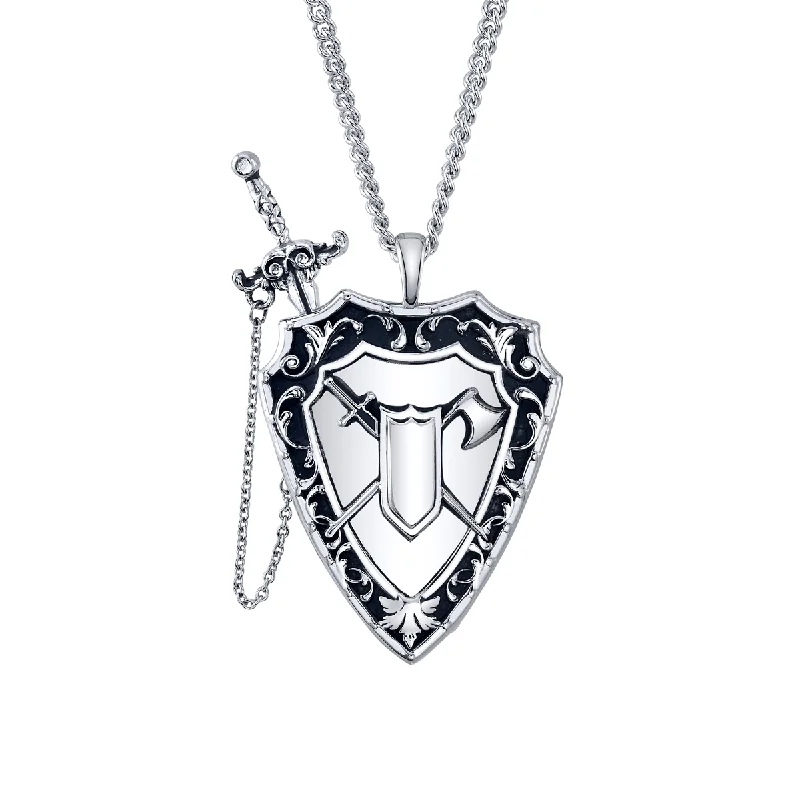 bendable birthstone necklace-Dungeons and Dragons X RockLove Fighter Sword and Shield Necklace