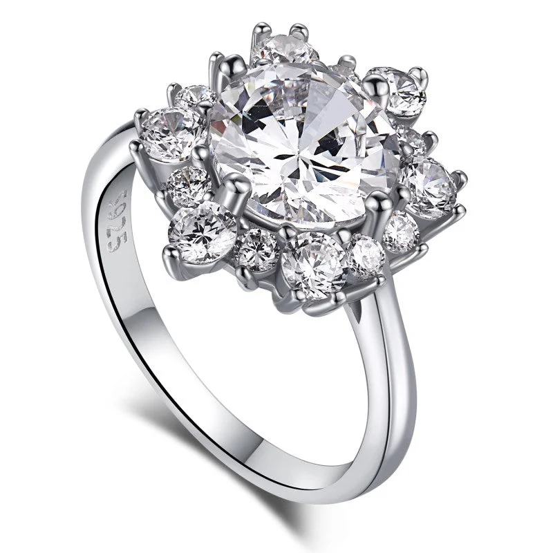 ridged silver ring-Elegant Floral Diamond Ring