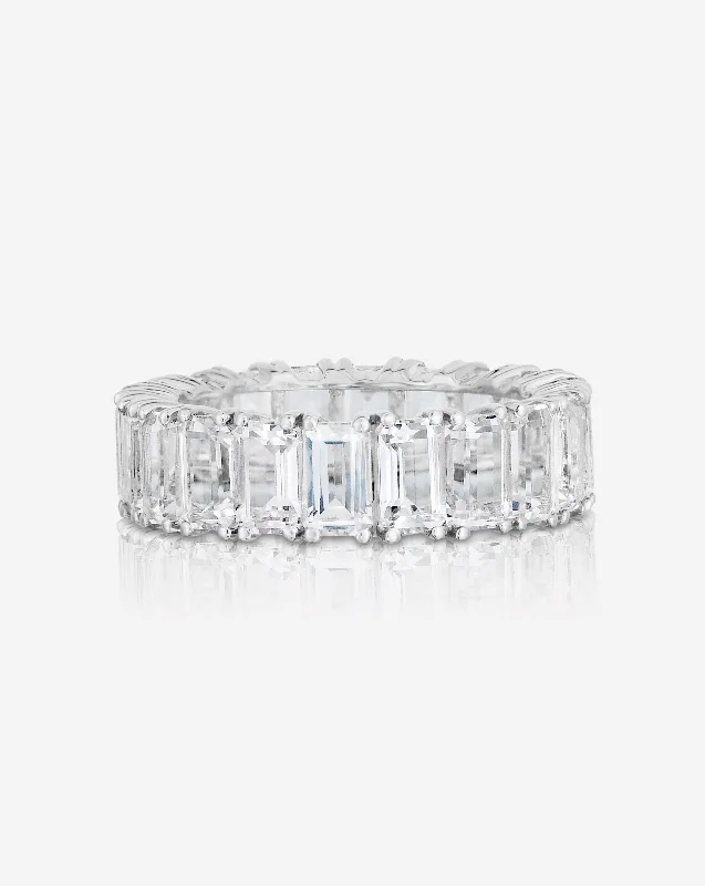 rose gold ten-band ring-Emerald Cut White Topaz Ring