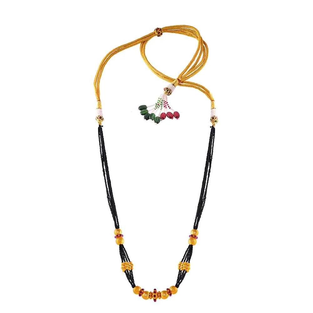 retro ruby pendant necklace-Gold Tushi Mangalsutra With Impeccable Design