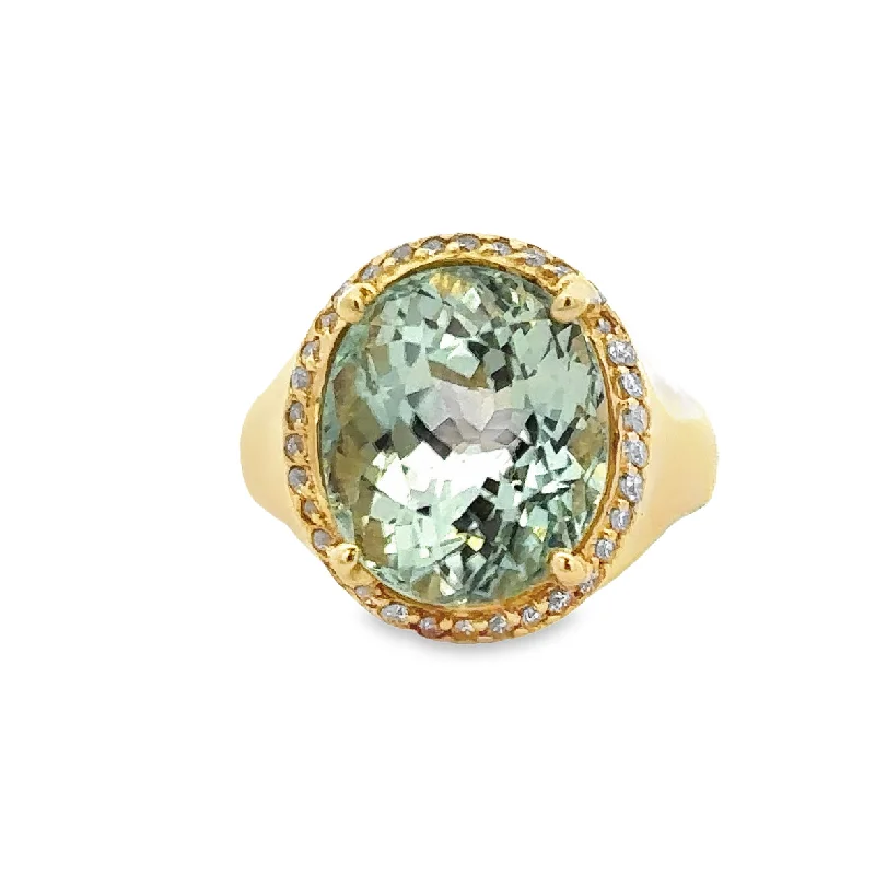 urban sleek ring-Green Tourmaline and Diamond Ring in Yellow gold