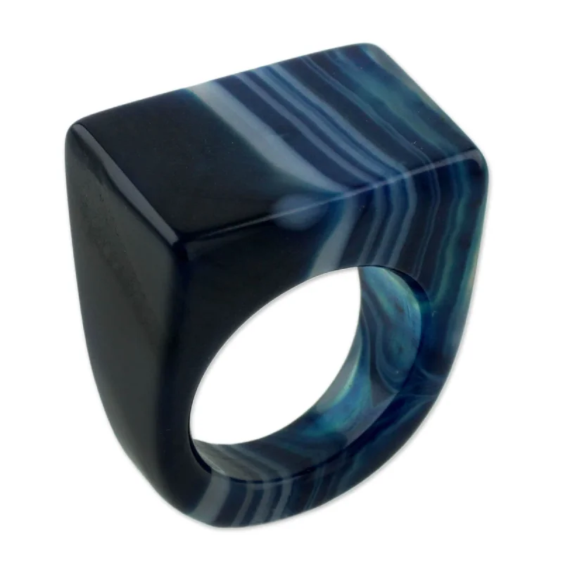 sapphire stone ring-Handmade Agate 'Ocean Mystique' Ring (Brazil)