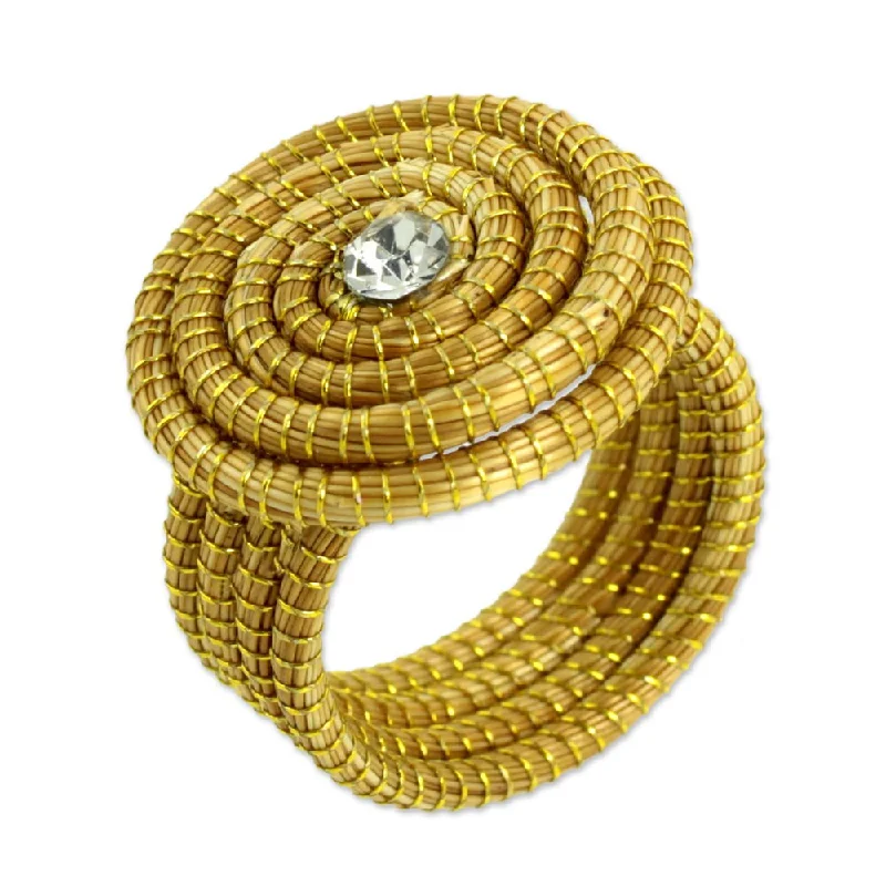 garnet promise ring-Handmade Golden Grass 'Jalapao Evolution' Cocktail Ring (Brazil)