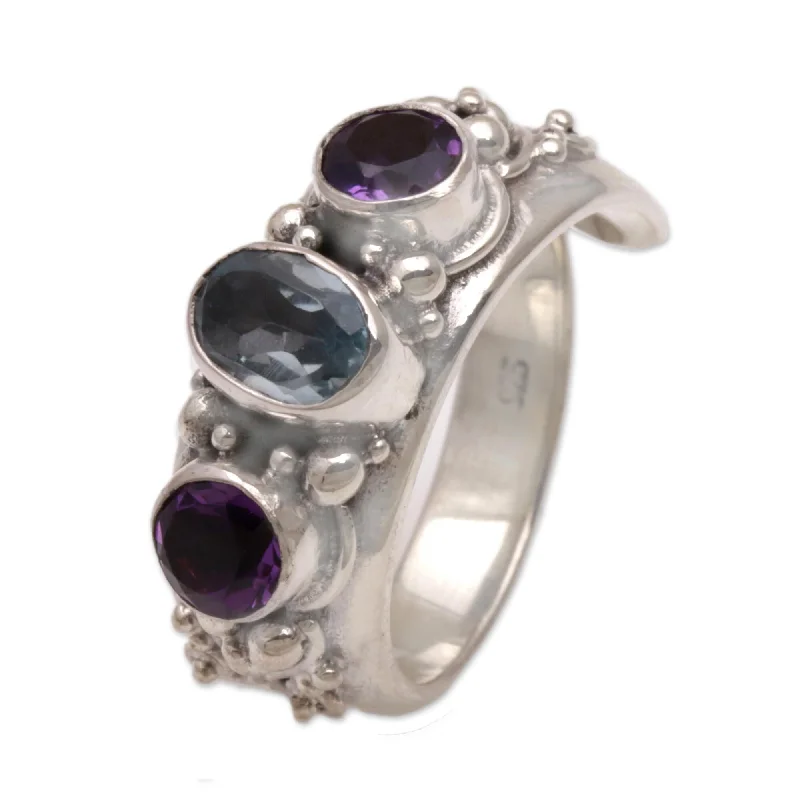 shimmering emerald ring-Handmade Morning Joy Blue Topaz and Amethyst Sterling Silver Ring (Indonesia)