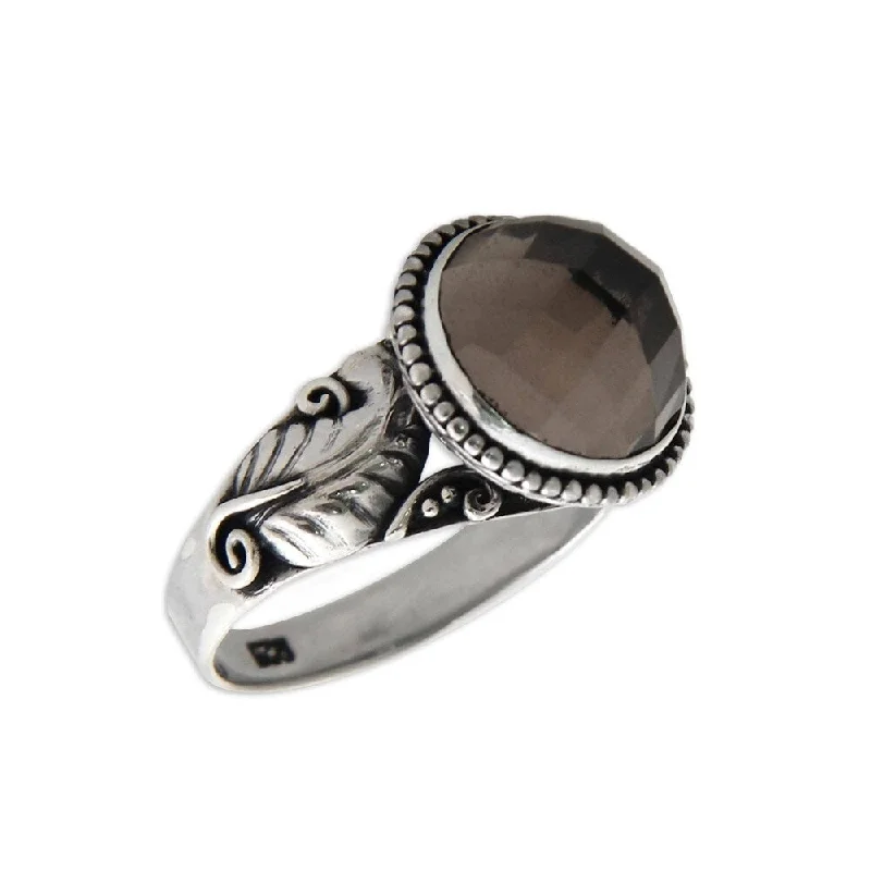 ruby band ring-Handmade Mount Agung Path Smoky Quartz Sterling Silver Ring (Indonesia)