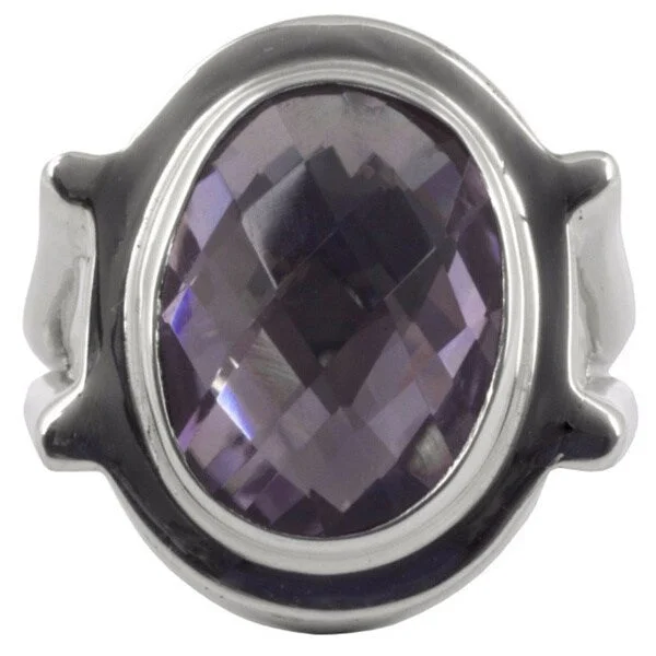 chiseled couple ring-Handmade Sterling Silver 'Contempo' Amethyst Cocktail Ring (Mexico) - Purple