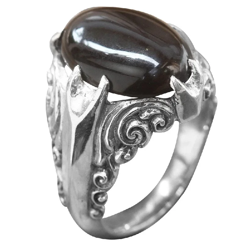 retro-style promise ring-Handmade Sterling Silver Dark Surf Onyx Ring (Indonesia)