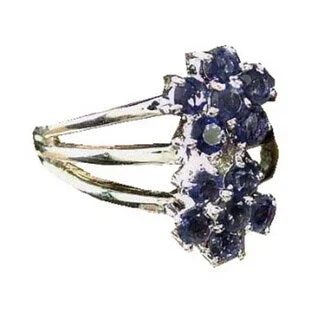 flow promise ring-Handmade Sterling Silver 'Dazzling Daisies' Iolite Cluster Ring (India)