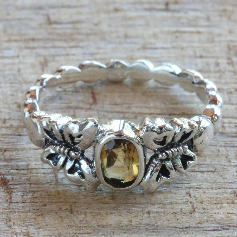 chiseled silver ring-Handmade Sterling Silver 'Honey and Butterflies' Citrine Ring (Indonesia)