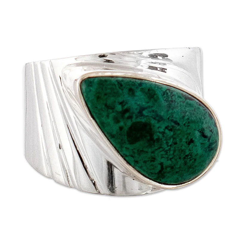 stamped wedding ring-Handmade Sterling Silver 'Huacho Heritage' Chrysocolla Ring (Peru)