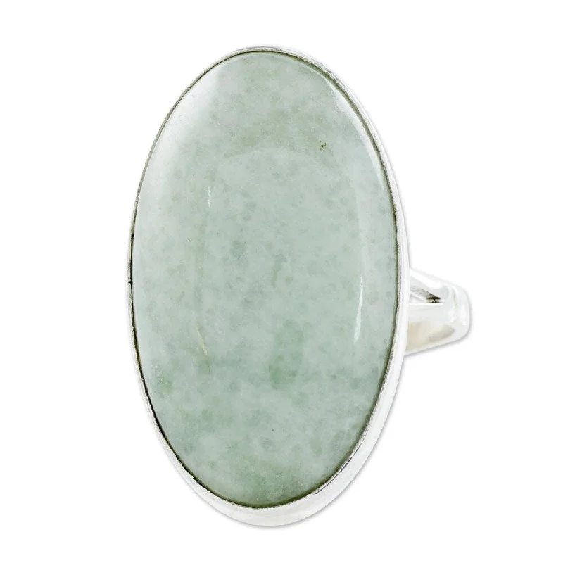 retro amethyst ring-Handmade Sterling Silver Pale Green Tonalities Jade Ring (Guatemala)