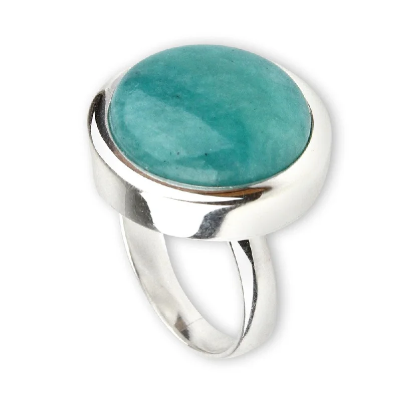 frond stacking ring-Handmade Unique Minimalism Amazonite Sterling Silver Ring (Peru)