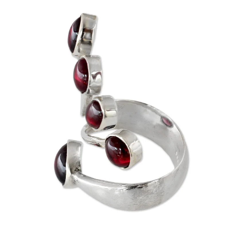 satin black onyx ring-Handmade Wings Garnet Sterling Silver Ring (India)