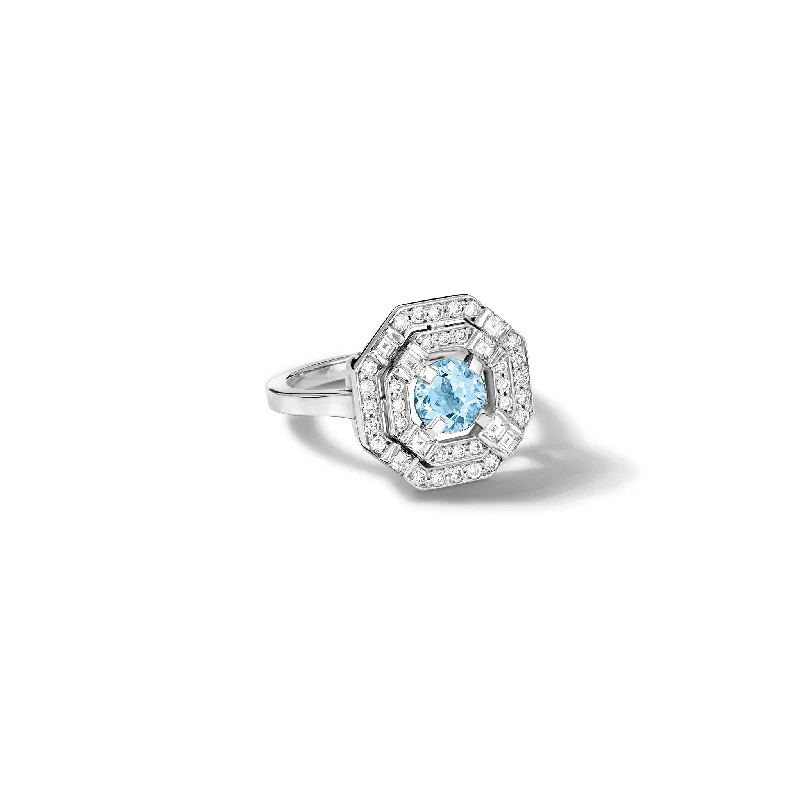 stamped wedding ring-Heloise Engagement Ring 18ct White Gold - Aquamarine & Diamond