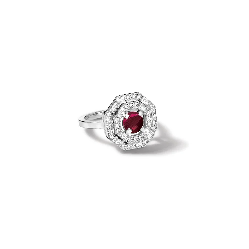 luxurious diamond ring-Heloise Engagement Ring 18ct White Gold - Ruby & Diamond