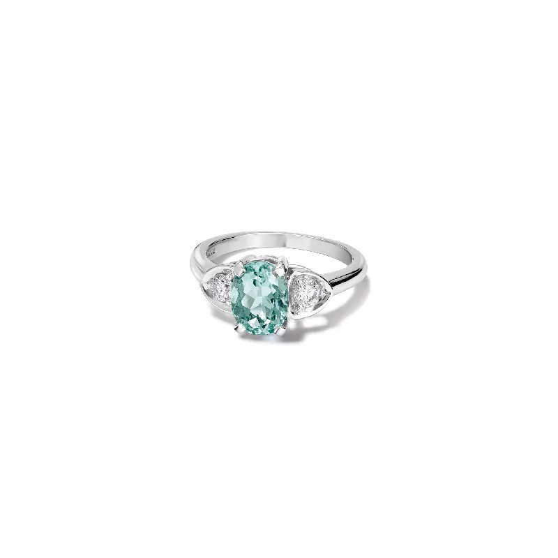 uncut silver ring-Katie Oval Engagement Ring 18ct White Gold - Green Blue Aquamarine & Diamond