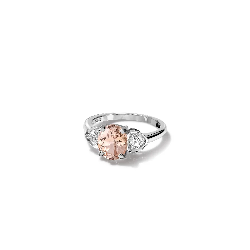 deco sapphire ring-Katie Oval Engagement Ring 18ct White Gold - Peach Sapphire & Diamond