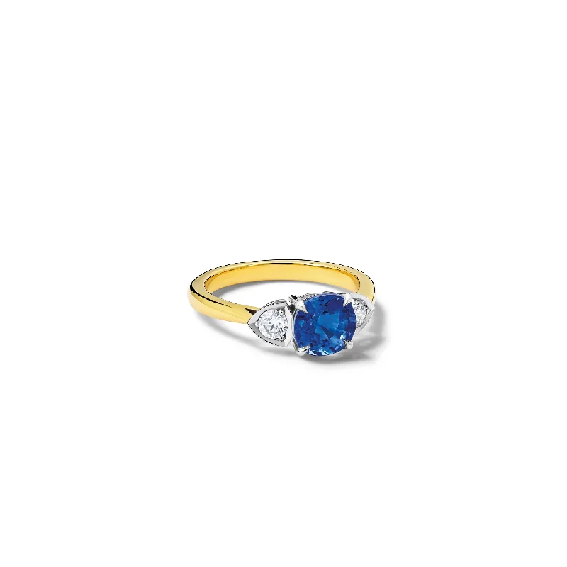 uncut gold ring-Katie Round Engagement Ring 18ct White & Yellow Gold - Sapphire & Diamond