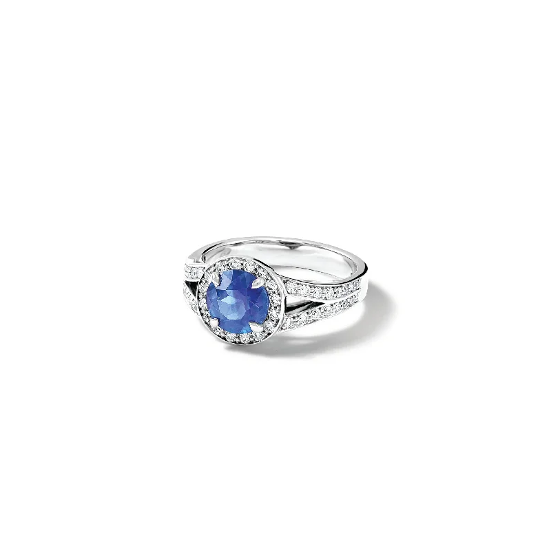 aquamarine silver ring-Mia Engagement Ring 18ct White Gold - Sapphire & Diamond