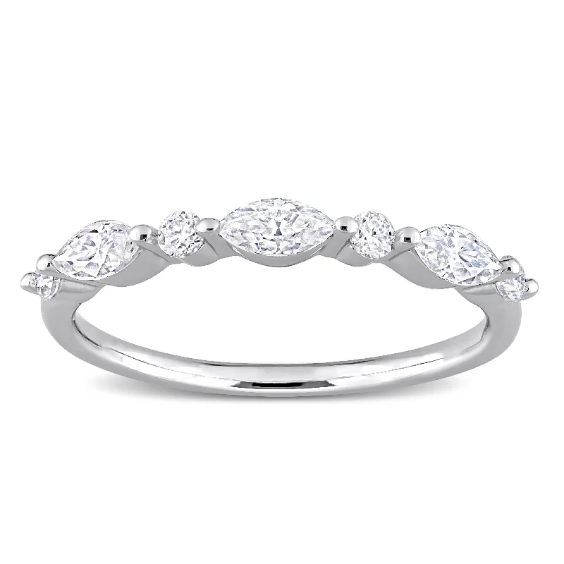 tarnished statement ring-Miadora 1/2ct DEW Moissanite Semi-Eternity Ring in Sterling Silver